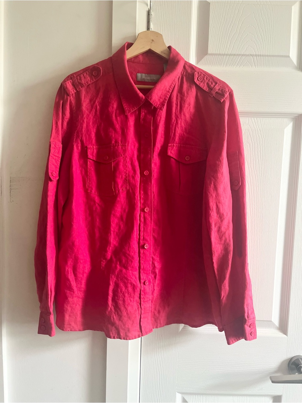 Liz Claiborne 100% Linen Hot Pink Roll Long Sleeve Button Down Shirt Size XL